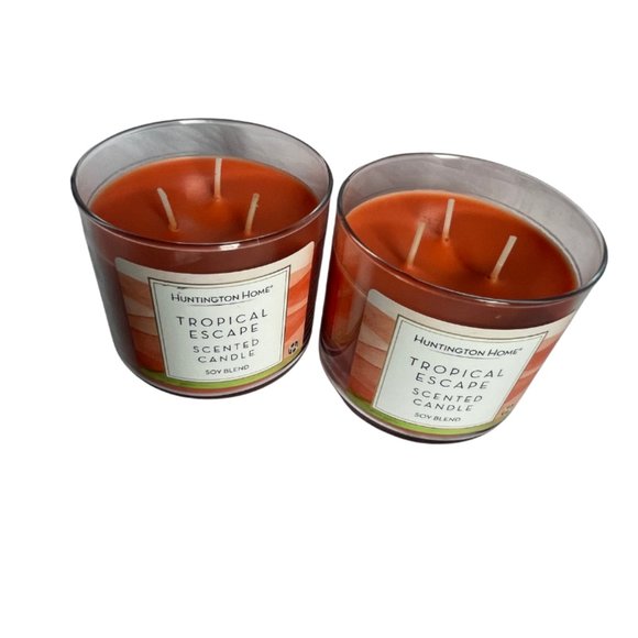 Huntington Home Tropical Escape Scented Candle, Soy Blend, 3 Wicks, 14 oz. 2 NEW - Picture 2 of 3